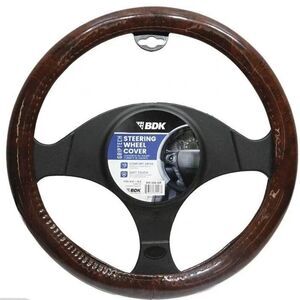 BDK Dark Wood Grain Car Steering Wheel Cover Standard 15 Inch SW-238-WD